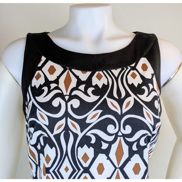 Talbots Sheath Dress 6 Petite White Black Geometric Sleeveless Stretch Cotton - Picture 2 of 10